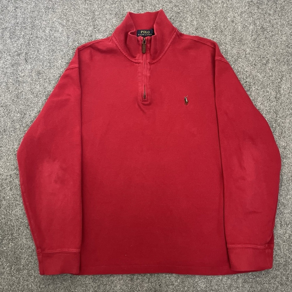 Polo Ralph Lauren Mens Red Estate Rib Cotton Quarter Zip Pullover‎ Sweater Sz XL